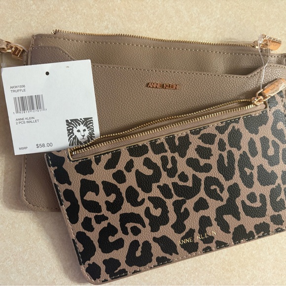 Anne Klein 2pc Taupe & Leopard print Wristlet with Gold Zipper - Picture 10 of 10